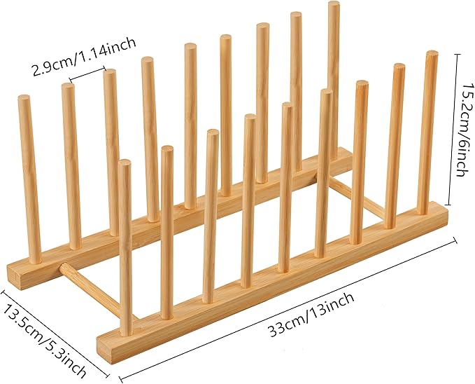 HBlife 4pcs Heighten and Widen Bamboo Dish Dying Rack Pot Lid Plate Organizer Holder for Cabinet, Cutting Board Stand Drainer Storage Plate Rack for Dish, Pot Lid, Bowl, Cup, Cutting Board and Books