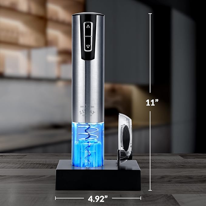 Zulay Kitchen Electric 3-in-1 Wine Bottle Opener Set – with Foil Cutter, USB Rechargeable Corkscrew, Automatic, Cordless, Sleek Stainless Steel Design for Home, Bar & Gifting, for Wine Lovers