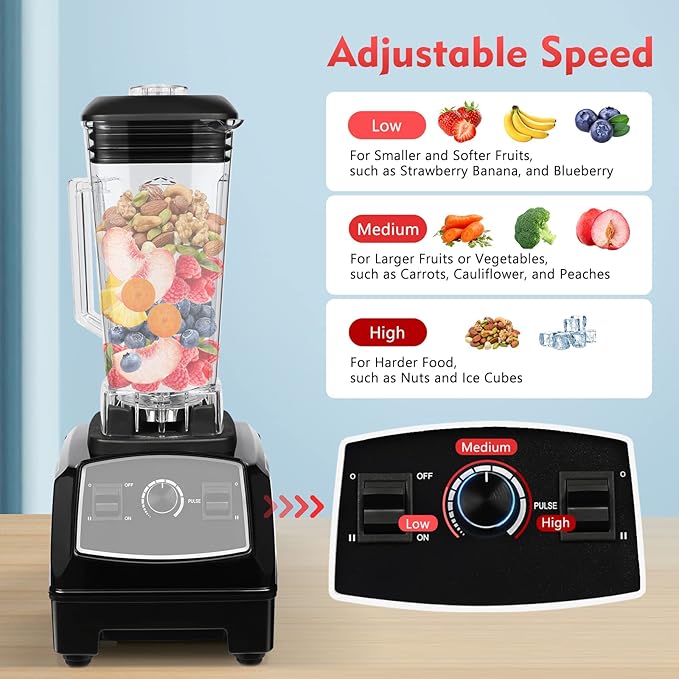Heavy Duty Household Grade Smoothie Juicer,Adjustable Speed Countertop Smoothie Mixer,Low Noise Self-cleaning Blender 24000-26000rpm 2L/68oz (Black)