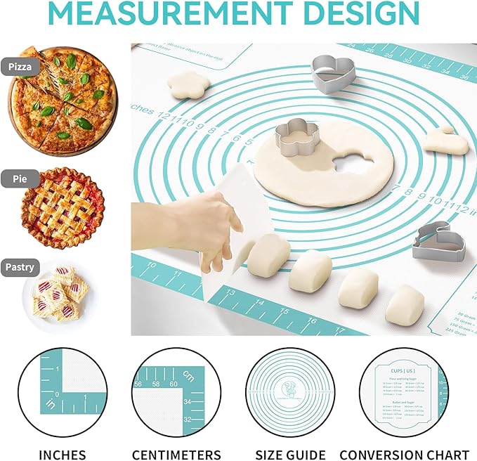 Non stick Silicone Pastry Mat, Dough Mat for Rolling, Silicone Baking Mat, Fondant/Pie Crust Mat Kitchen Counter Mat, Macarons Bread Baking Mat Baking Supplies Extra Large 28 x 20 Inch