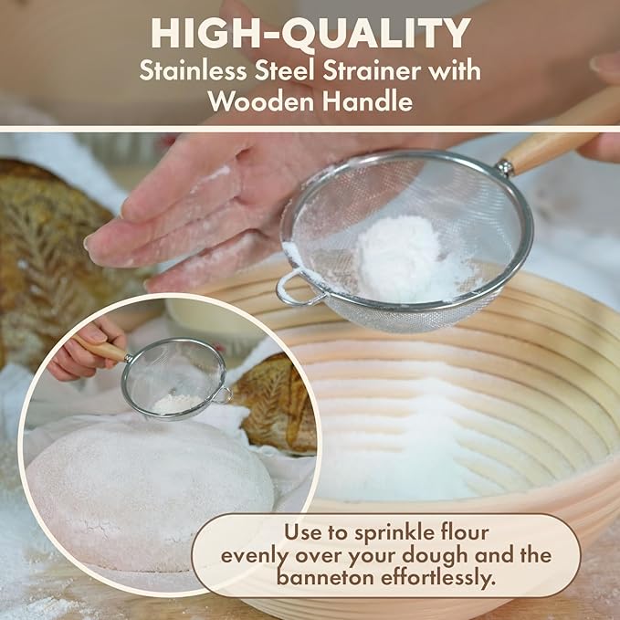 Banneton Bread Proofing Basket Set of 2 Sourdough Starter Kit with 9- Inch Round Baskets Fermentation Proofing Bowls Artisan Sourdough Bread Baking Supplies with Tools Liners and Linen Bag