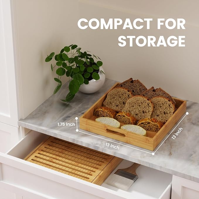 Gobam Adjustable Bamboo Bread Slicer, Fits Bread up to 6.4”H & 10”W, Extra-Large & Tall Design for Sourdough & Homemade Loaves, 3 Thickness Settings, Crumb Tray, Foldable, Ideal Gift for Bread Lovers