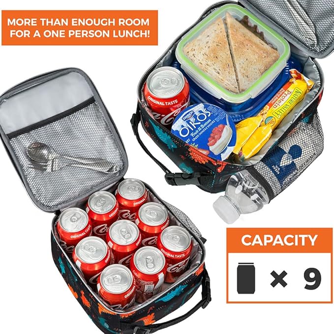 opux Premium Insulated Lunch Box, Soft School Lunch Bag for Kids Boys Girls, Leakproof Small Lunch Pail Men Women Work, Reusable Compact Cooler Tote Lunchbox for Office, Dinosaur