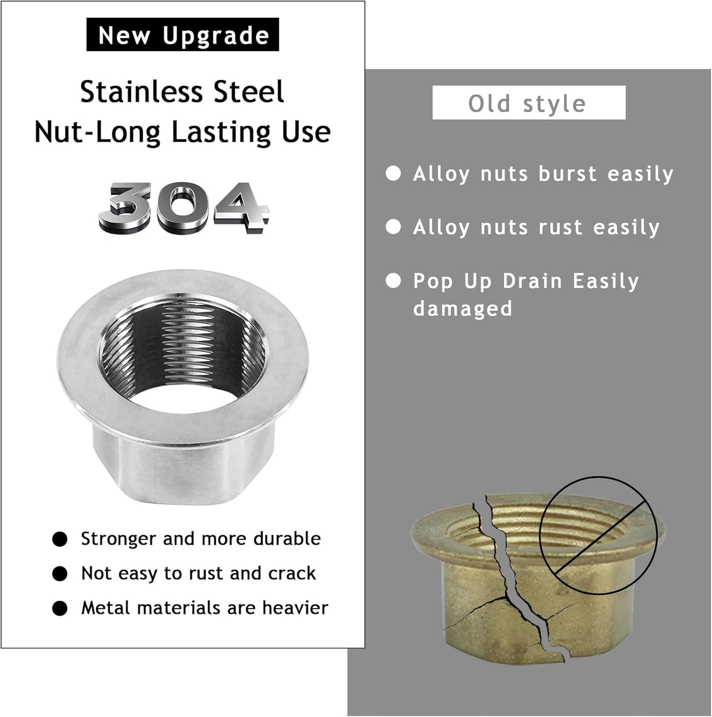 Bathroom Sink Drain,2 Pack Drain Stopper Without Overflow,Pop Up Drain Assembly with Detachable Strainer Basket,Built-in Anti-Clogging, Stainless Steel Nut Brushed Nickel