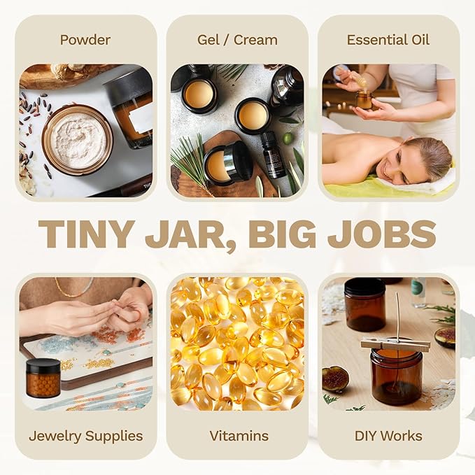 Bumobum 24 Pack 4 oz Amber Glass Jars with Lids, Small Glass Cosmetic Jars with Inner Liners, 120ml Round Empty Sample Containers for Cream, Lotions and Body Scrub