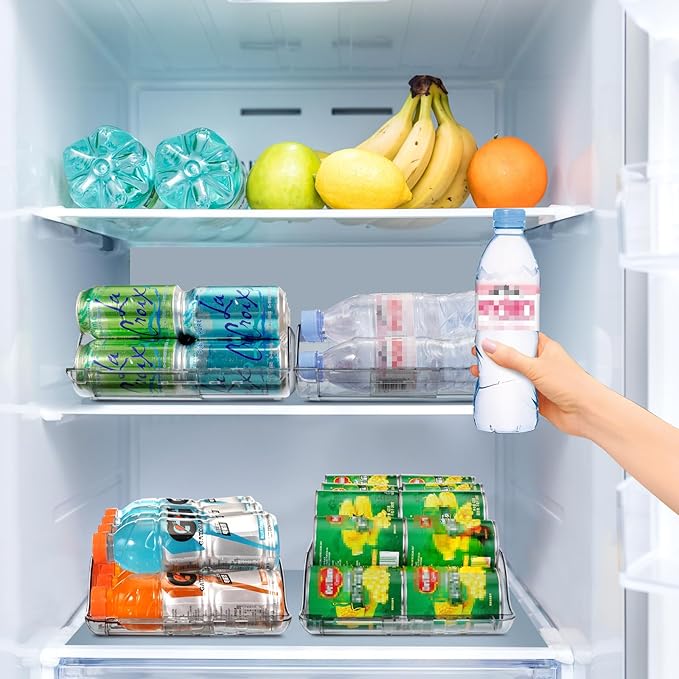 Clear Width Adjustable Soda Can Organizer for Refrigerator Expandable Soda Can Dispenser for Beer Soda Seltzer Pop Can Soda Expand Organizer for Fridge Kitchen Pantry