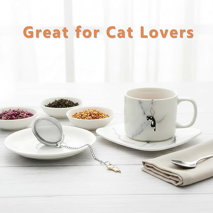 Cat Tea Infuser, 2 Pcs Cute Tea Diffuser Stainless Steel Mesh Loose Leaf Tea Infusers Tea Ball Strainers with Cat Pendants (Black&Orange Cats)