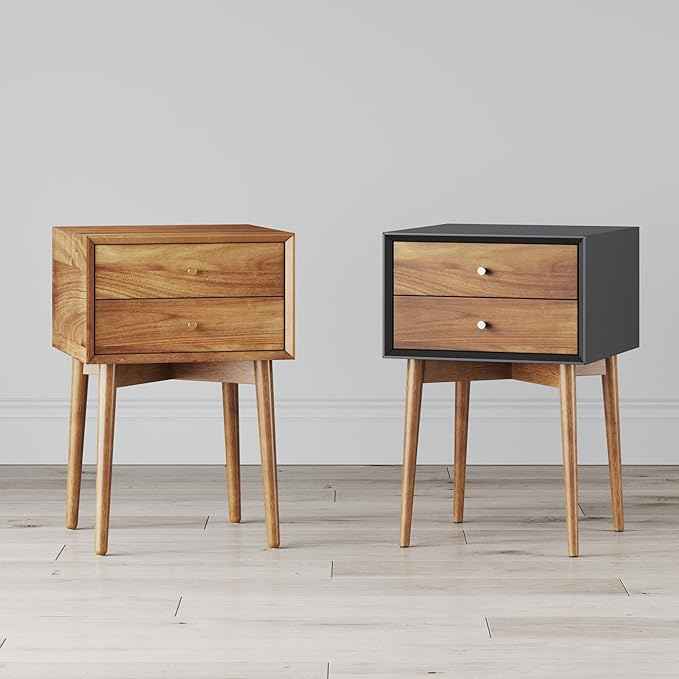 Nathan James 32704 Harper Mid-Century Oak Wood Nightstand with 2-Drawers, Small Side End Table with Storage, Brown