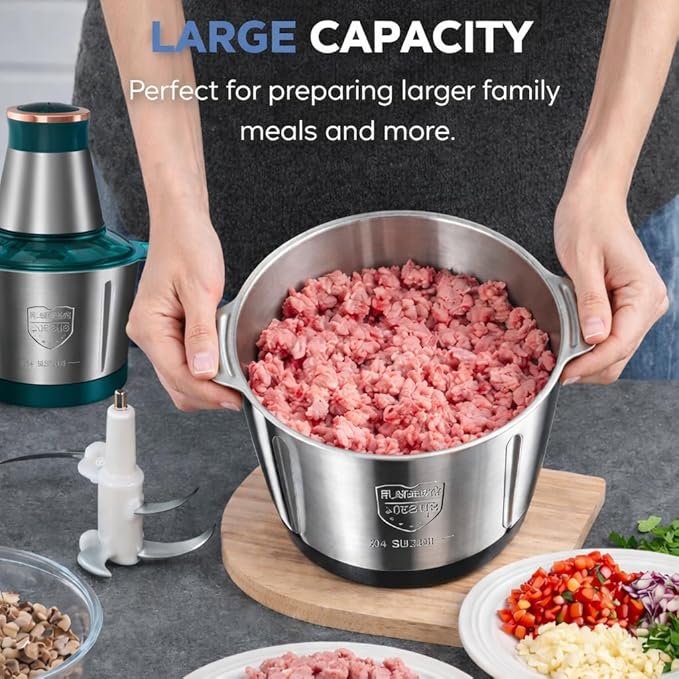 Food Processors Electric Food Chopper with Meat Grinder & Vegetable Chopper with Powerful Copper Motor - Includes Sets of Bi-Electric Grinder Meat Processor for Nuts, Meat, Onion, Garlic, Baby Food
