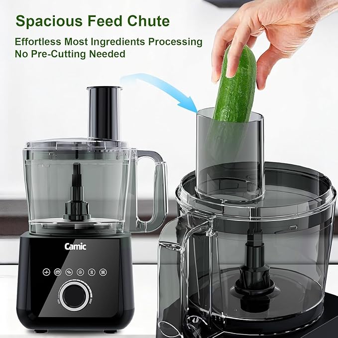 Camic Food Processor, 600W, Shredding and Slicing, French Fries Cutter, Kneading, Meat and Vegetable Chopping, Ice Crushing, 6 Presets, Easy to Operate and Clean for Home Use (Standard Version)