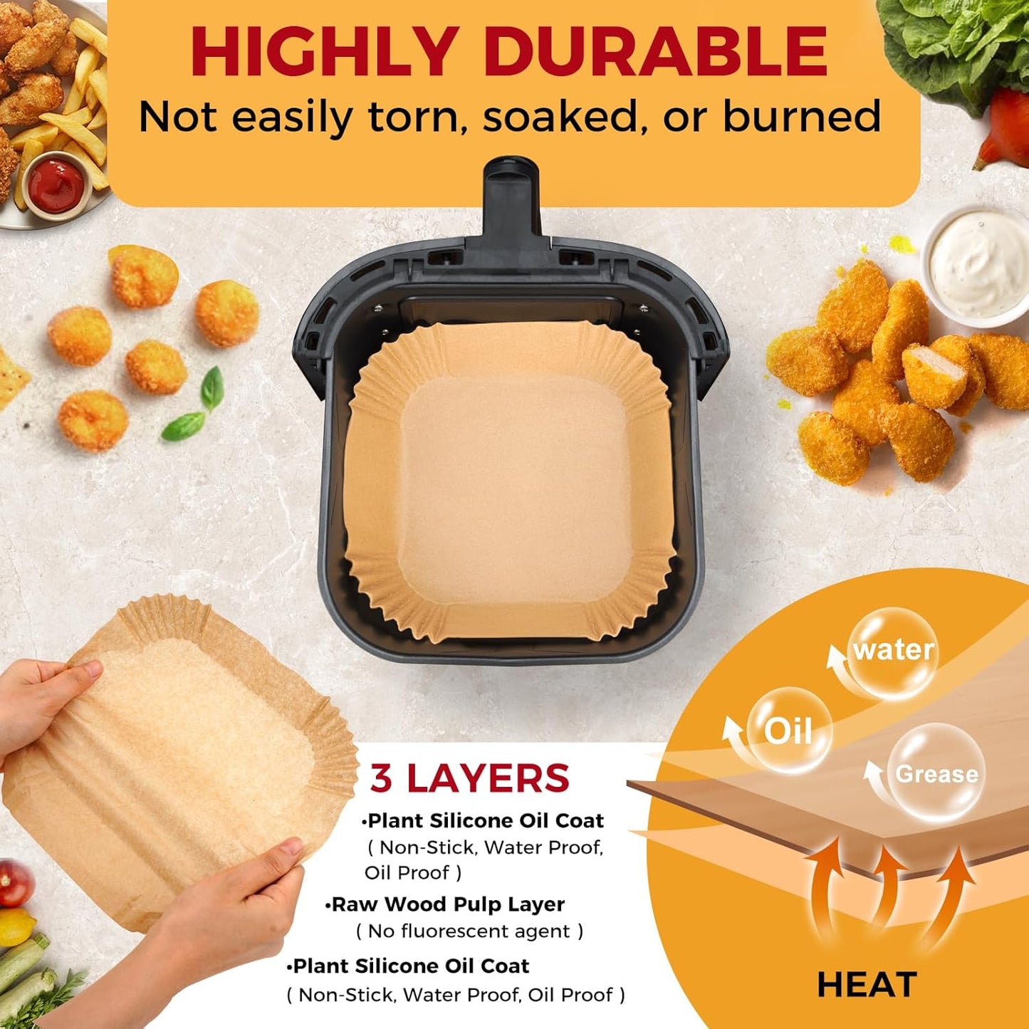 Air Fryer Liners Disposable - 150Pcs 6.5In Square Parchment Paper for Air Fryer Non-Stick Airfryer Basket Liners for Steamer Microwave Oven