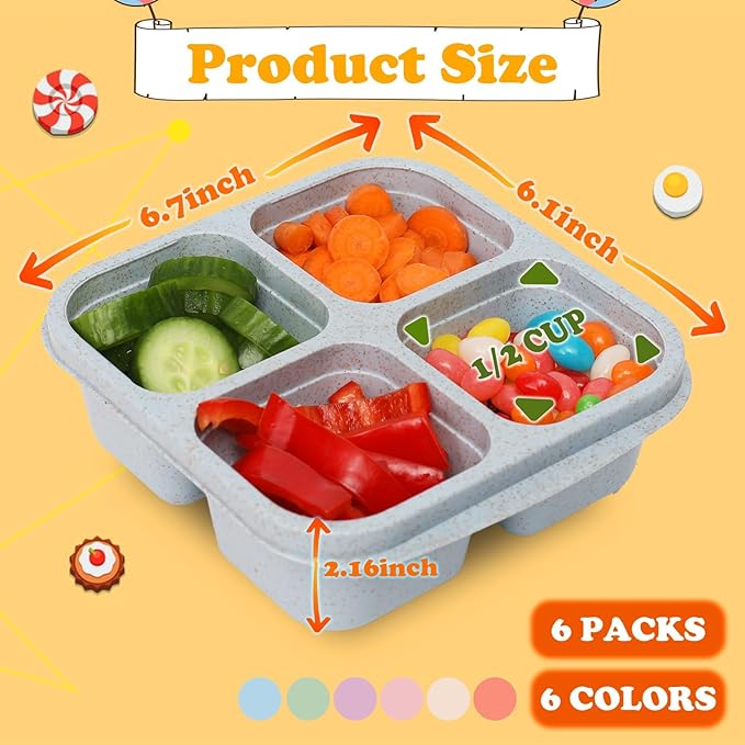 7 Pack Meal Prep Containers, 4 Compartment Bento Snack Boxes, Reusable Divided Lunch Box Containers for Adults, Kids, Toddlers, Travel, Work, School