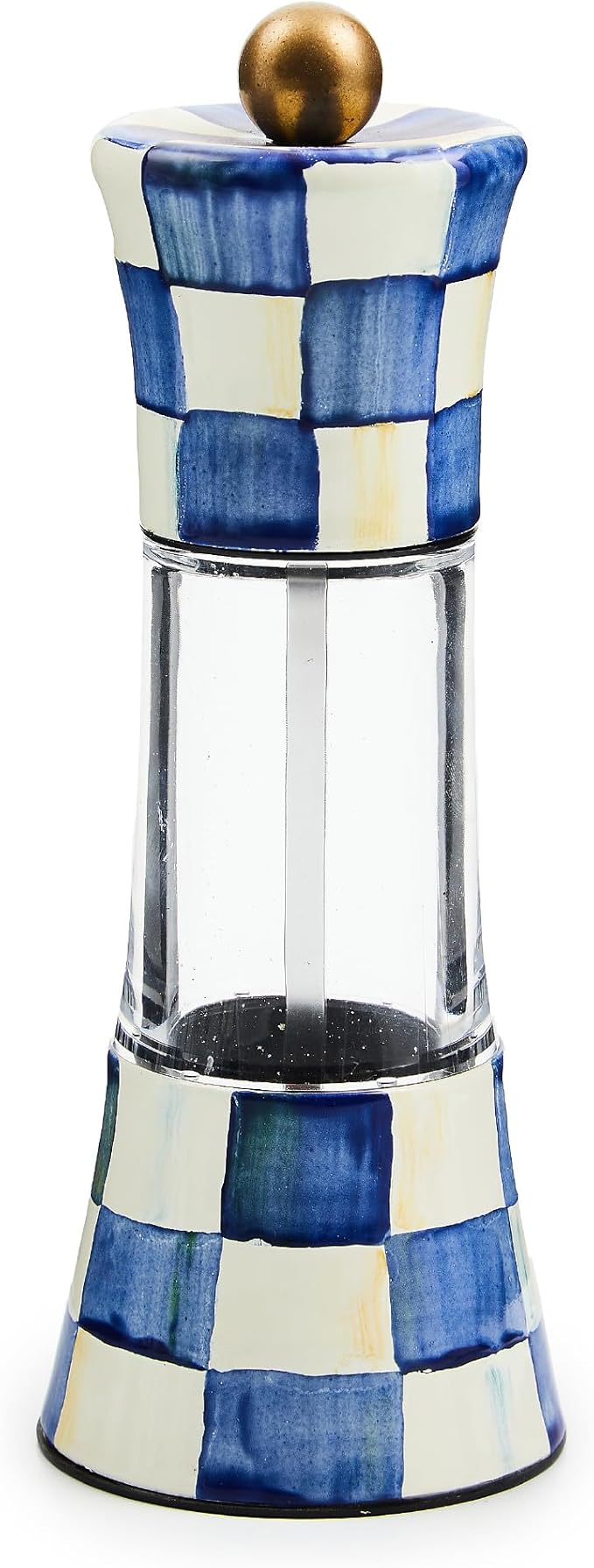 MACKENZIE-CHILDS Enamel Grinder, Refillable Manual Salt Grinder and Pepper Grinder, Blue-and-White Royal Check