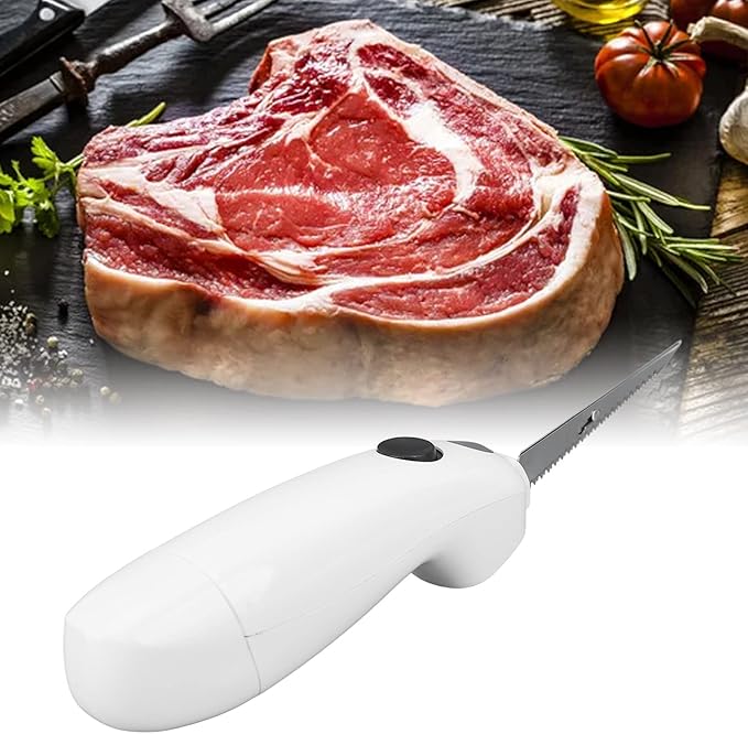 Electric Knife for Carving Meat, Poultry, Bread, Cordless Easy Electric Knife, 2 Serrated Stainless Steel Blades, Ergonomic Handle, Serving for Cooked Food