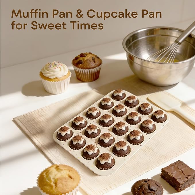 Silicone Muffin Pans for Baking Nonstick 2 Pcs, 24 Cup Mini Cupcake Pan, Food-Grade Silicone Baking Molds for Cupcakes, Freezer, White