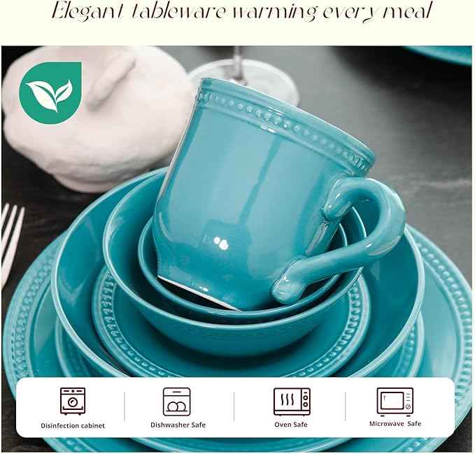Pearl Dots Stoneware Dinnerware Set (42pc Set, Turquoise)