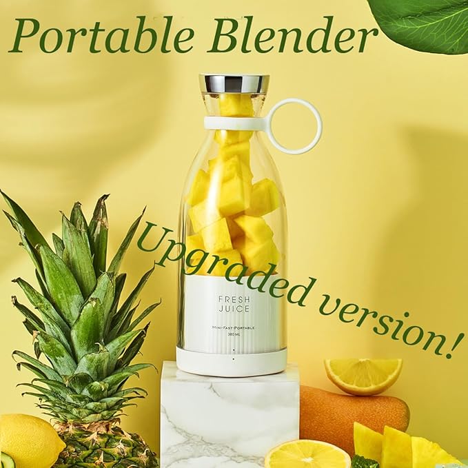 Upgraded Fresh Juice Blender Bottle Portable, Juicer Portable Blender Shake, 380ML USB/Magnetic Charging for Shakes and Smoothies, with Travel Cup and Lid (Pink,USB charging)