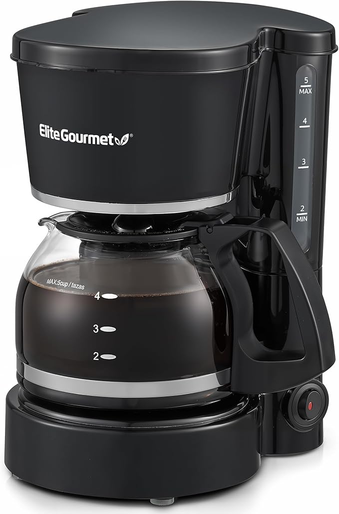 Elite Gourmet EHC-5055# Automatic Brew & Drip Coffee Maker with Pause N Serve Reusable Filter, On/Off Switch, Water Level Indicator, Black