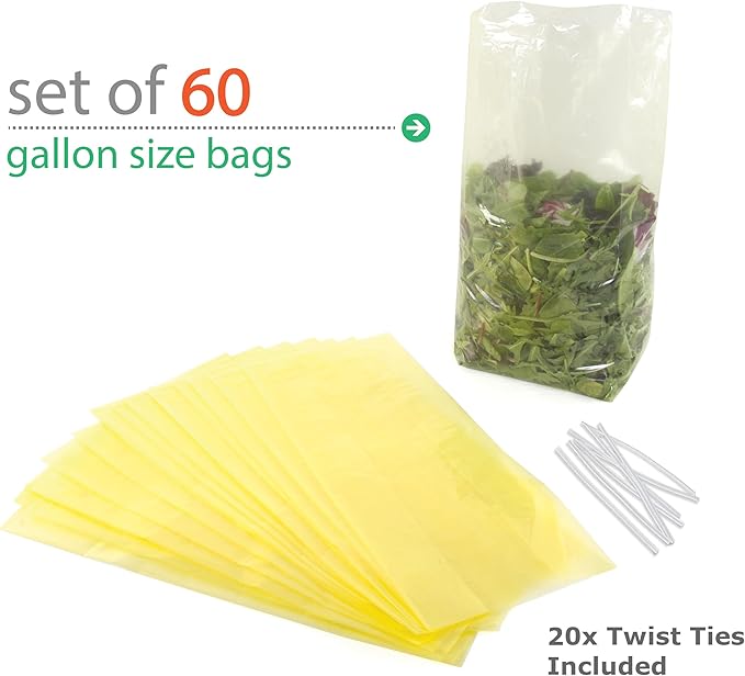 Keep it Fresh Produce Bags - 60 Reusable BPA Free Freshness Produce Bags & Twist Ties - Keeps Fruits, Veggies, and Flowers Fresher Longer