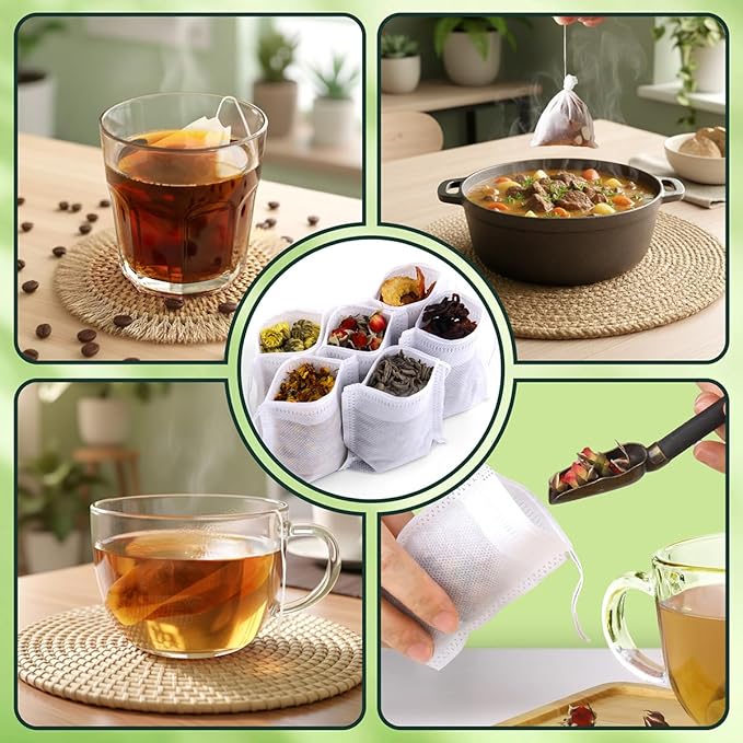 100Pcs Disposable Tea Bags for Loose Leaf Tea, Empty Tea Filter Bags for Cooking, Infuser Sachets for Spice, Coffee, Herb and More (4x6 Inch)