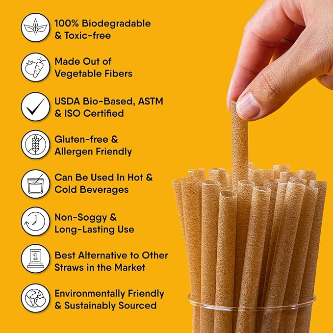 100% Biodegradable Individually Wrapped Cocktail Stirrers – 100 PCS of 5.50 Inches Premium Quality Disposable Coffee Stirrers, Best Biodegradable Stirrers for All Drinks – By The Veggie Straws