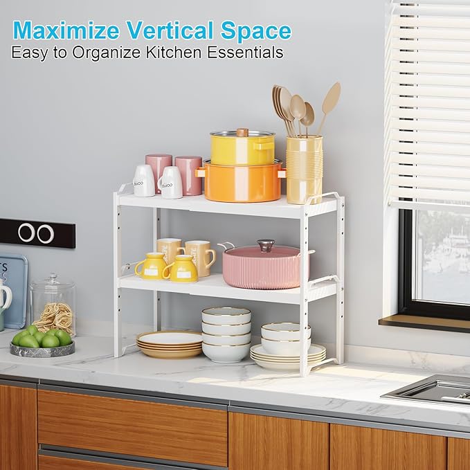 X-cosrack 2 Pack Expandable Kitchen Cabinet Shelf Organizer, Stackable Adjustable Storage Shelves for Pantry Cupboard Kitchen Counter, 20LBS Loading Capacity, Size: W*D*H=20.5 * 8.26" * 8.72"