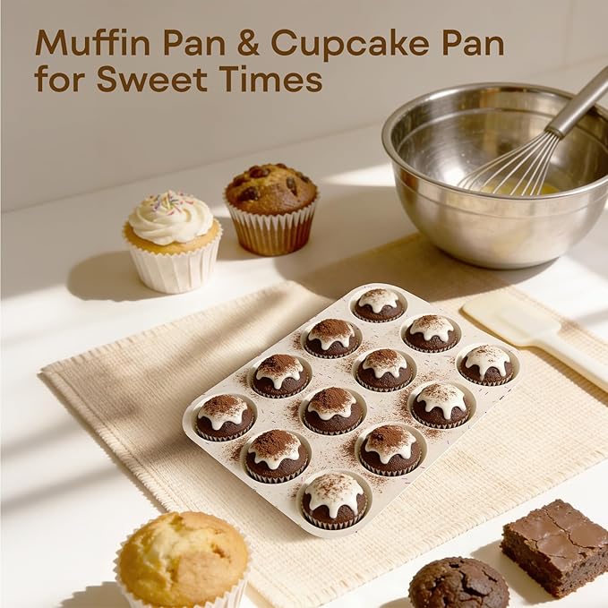 Silicone Muffin Pans for Baking Nonstick 2 Pcs, 12 Cup Regular Cupcake Pan, Food-Grade Silicone Baking Molds for Cupcakes, Egg Bites, Freezer, White