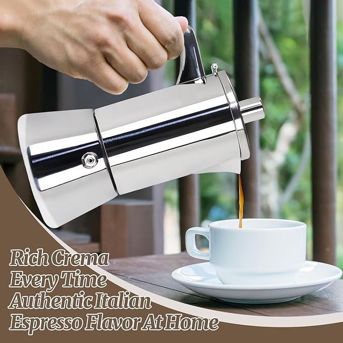 12 Cup Thickened Moka Pot 304 Stainless Steel 600ml Italian Espresso Coffee Maker Stovetop CoffeeMakers Mocha Pot Percolator for Induction Stove Classic Cafe Makers Portable for Easy Brewing