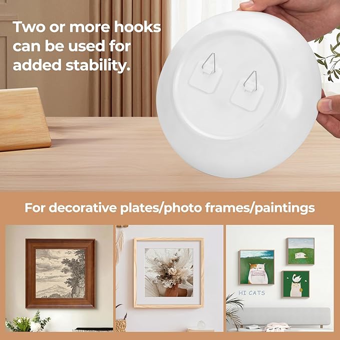 Bilillo 40PCS Adhesive Plate Hangers for the Wall, Invisible Heavy Duty Plate Holders with Wall Hooks & Storage Box, Strong Sticky Hangers for Plates, Frames & Wall Art