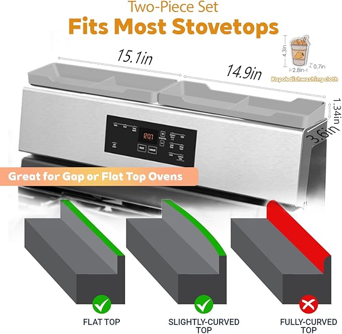 30 Inch Magnetic Silicone Stove Top Shelf, Heat Resistant Spice Rack for Kitchen, Space Saving Organizer with 6 Sticky Pads, Fits Back of Stove(Light Grey 30''x3.8'')