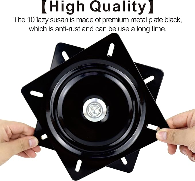 10 Inch Lazy Susans Turntable Bearings Swivel Zinc Plate, Black Square Lazy Susan Hardware, Heavy Duty Lazy Susan Replacement Parts for Table, Chair, Round Bar Stools(1 Pack)