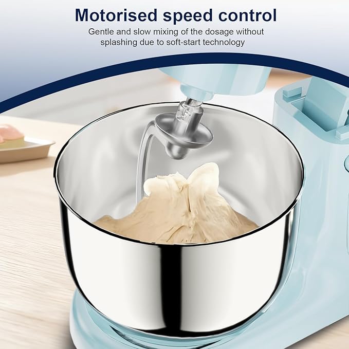 Camic Stand Mixer, 4.2QT+5.3QT Two bowls Electric Food Mixer, 10 Speeds with Digital setting 3-IN-1 Kitchen Mixer for Baking Cakes Cookie Bread Salad with Egg Whisk,Dough Hook,Flat Beater (Blue)