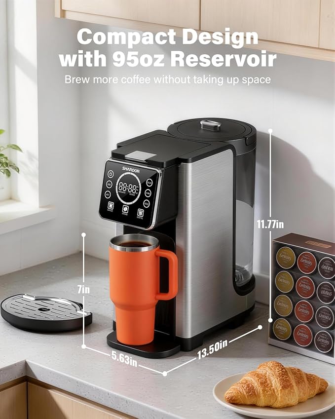 SHARDOR Programmable 5 Cup Drip Coffee Maker, Single Serve Hot & Iced Coffee Machine for K Cup & Grounds, 95oz Removable Reservoir, 6–24oz Brew Size, Strong Brew, Stainless Steel Thermal Carafe, Black