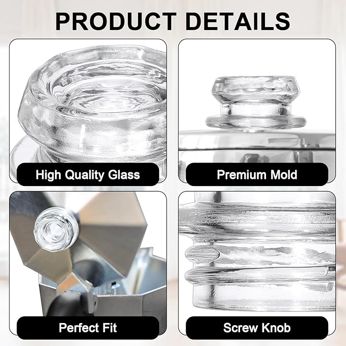 4 Pack Coffee Percolator Glass Top Replacement, Clear Coffee Filter Glass Knob for Electric and Stove Pots, Heat-Resistant Percolator Parts Camping Accessories for Coffee Filter and Makers