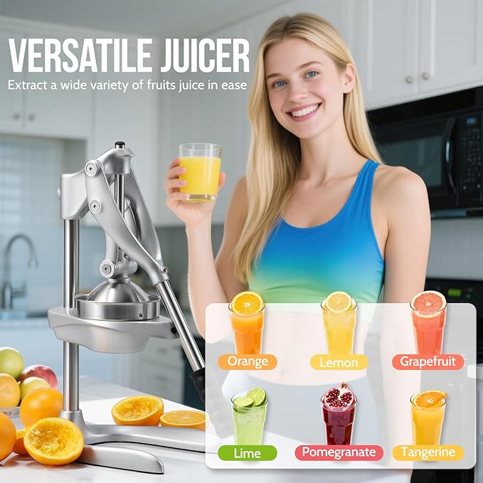 Manual Juicer, Sopito Effortless Stainless Steel Juicer Press Heavy Duty Citrus Squeezer for Orange Lemon Grapefruit Pomegranate, Easy to Clean