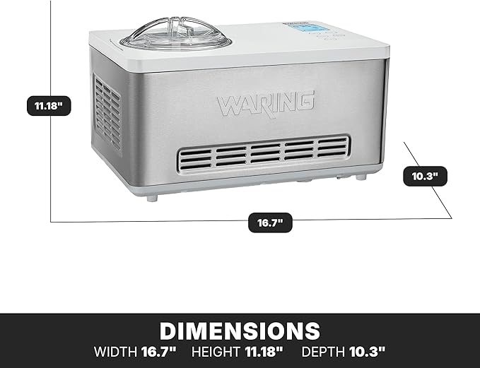 Waring Commercial WCIC20 2 Quart Capacity Ice Cream Maker with Built in Compressor, 180W, 120V, 5-15 Phase Plug