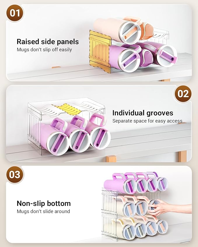 Upgraded Larger Tumbler Organizer for Stanley Cup 40 oz with Handle, Kitchen Storage for Stanley Cup Accessories, Pantry Organizers and Storage for Tumbler Mug Cup Gifts (Larger-16-bottle)