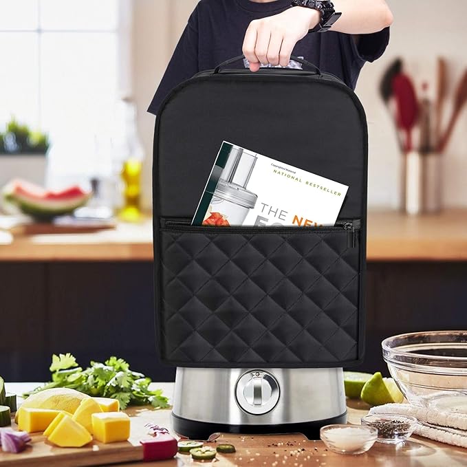 Luxja Food Processor Cover Compatible with Cuisinart and Hamilton Beach 10-14 Cup Processor, Food Processor Dust Cover with Accessories Pockets, Black