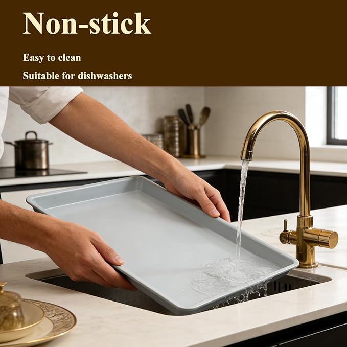 Ceramic Baking Sheet, Cookie Sheets for Baking 14x9", Non-Stick & Non-Toxic Ceramic Coating, 2.2mm Thick Aluminum Oven Trays for Cooking, PTFE & PFOA Free