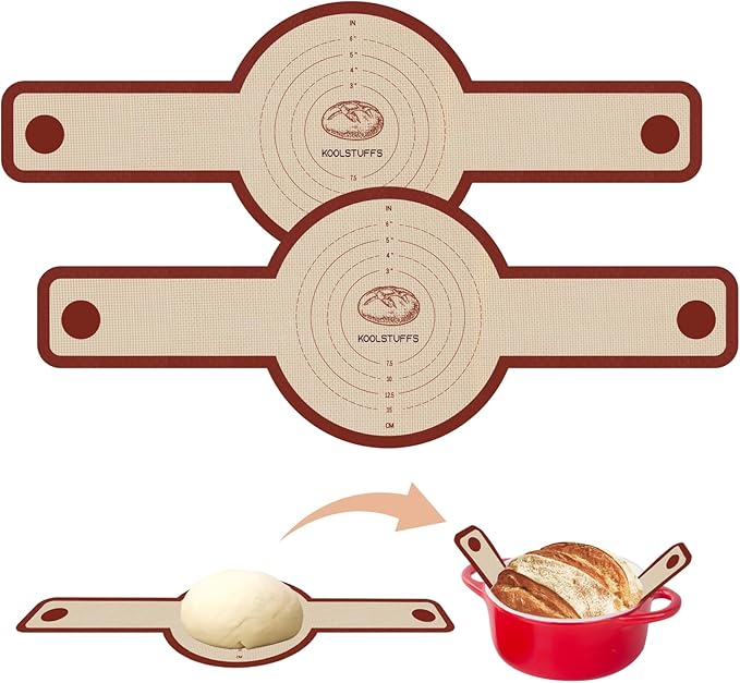 Silicone Bread Sling for Dutch Oven, 2 PCS Non-Stick & Easy Clean Reusable Silicone Baking Mat with Long Handles, Easy to Transfer Sourdough Bread