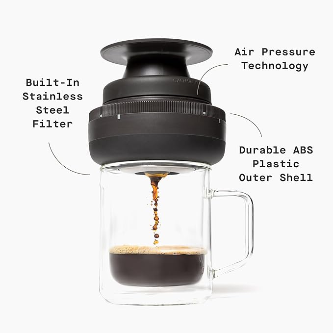Corkcicle Coffee Palmpress - Single Serve - Portable Pour Over & French Press - Stainless Steel Filter - Collapsible - Holiday Gift - Great for Gifting Warmth - 8 oz - Espresso