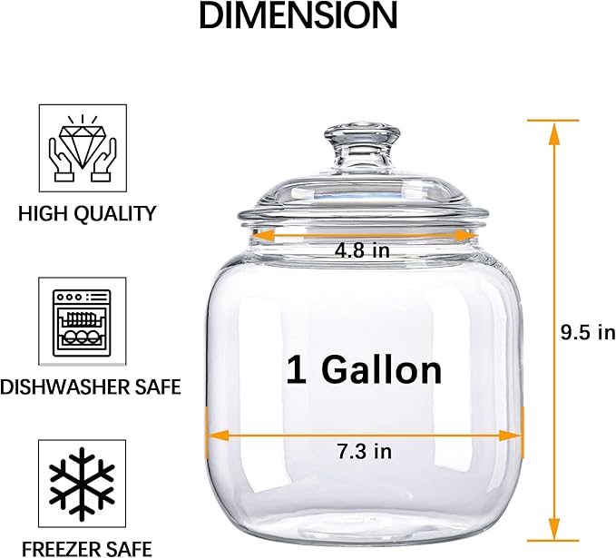 YUEJUM 128 oz Unbreakable & Dishwasher Safe Airtight Food Storage Canister | 1 Gallon Premium Plastic Shatterproof Apothecary Jars | Container for Cookie, Dog Treats, Pet Food, Candy