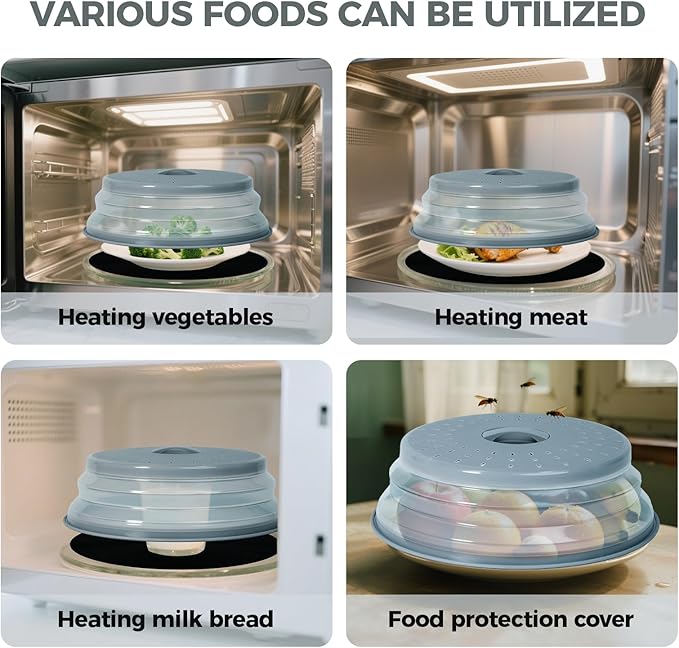 12" Large Microwave Splatter Cover & Silicone Mat, Foldable Food Cover and Raised Handle, BPA-Free Splatter Guard Lid, Multi-Purpose Heat-Resistant Mat for Pots,and Kitchen