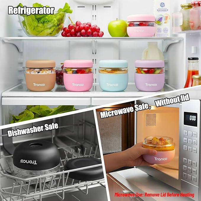 Tronco 16 oz Glass Food Storage Containers with Lids, Airtight, Leak & Spill Proof Glass Lunch Bowls for Meal Prep, Salad, Yogurt, Soup & Stew, Microwave & Dishwasher Safe, BPA-Free, Set of 1