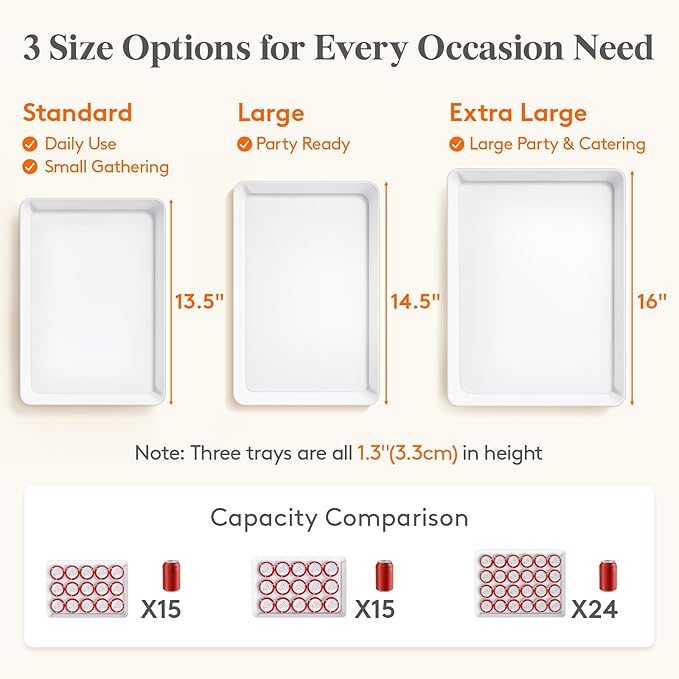Lifewit Serving Tray for Party Supplies, Reusable Serving Platter for Catering, Snack, Fruit, Charcuterie, Appetizer, Plastic Food Trays, Hosting Essentials, BPA Free, White, 8 Pcs