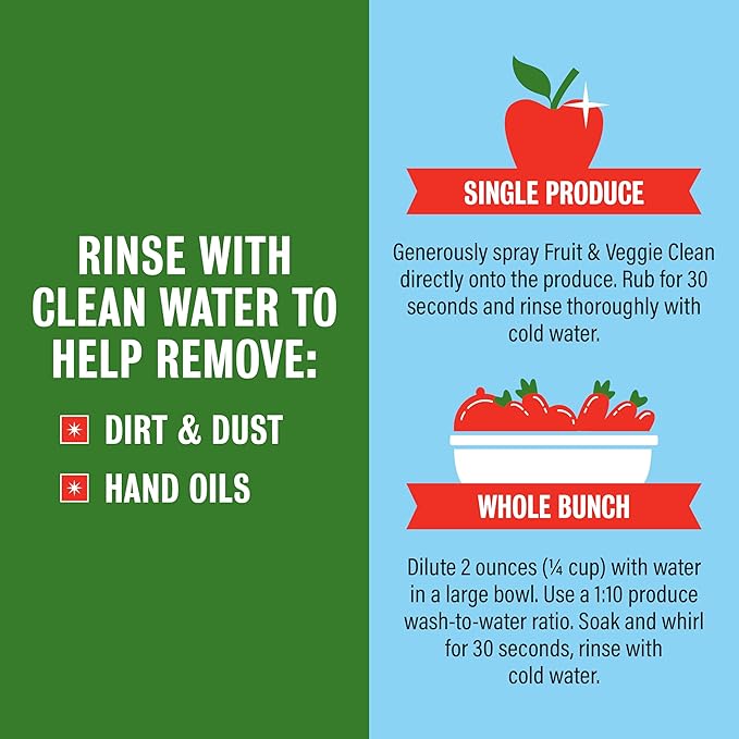 Rebel Green Fruit & Veggie Wash - Natural Produce Wash - Plant-Based Vegetable Wash Spray - Fruit and Vegetable Wash with No Aftertaste - Sustainable Food Wash - (34 oz Refill Bottles, 6 Pack)