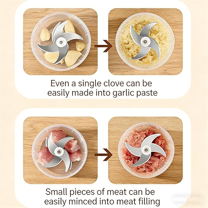 Electric Garlic Chopper, Mini Portable Veggie Cutter, Garlic Grinder Masher Onion Chopper, Quick & Compact, for Ginger, Chili, Fruit, Meat (White)