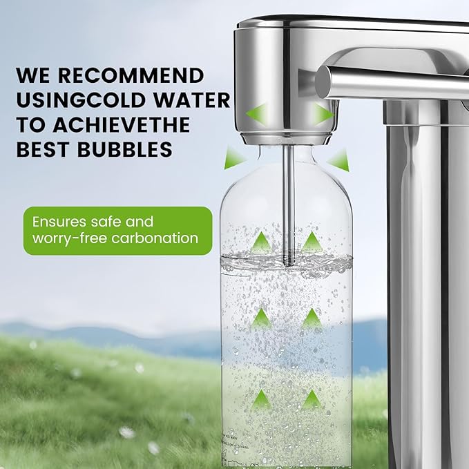Soda Maker Sparkling Water Maker, Manual Stainless Steel Carbonation Machine for Home, Compatible with 60L Threaded CO₂ Cylinders (Not Included), Water Carbonator with BPA free PET Bottle