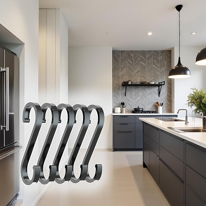 5 Pcs Black S-Shaped Hooks,Space Aluminum S Hook Multifunctional Hanging Hook Clasp Holder for Kitchen Bedroom Utility Hooks, Industrial Hooks Hardware, Home Storage Hooks