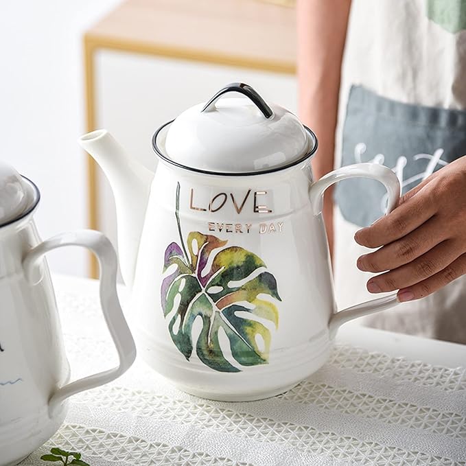 zxb-shop Pitcher Ceramic Cold Kettle with Handle Large Capacity Filter Teapot Household High Temperature Resistant Pitcher with Lid（60.6 Oz） Water Bottle (Color : H)